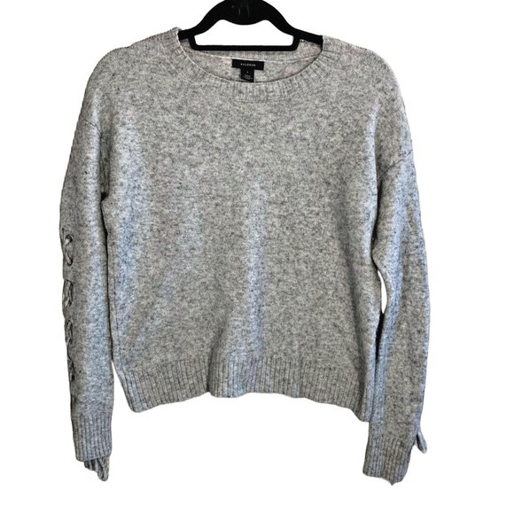 Halogen Merino Wool Grey Cutout Tie Sleeve Sweater - Picture 1 of 6